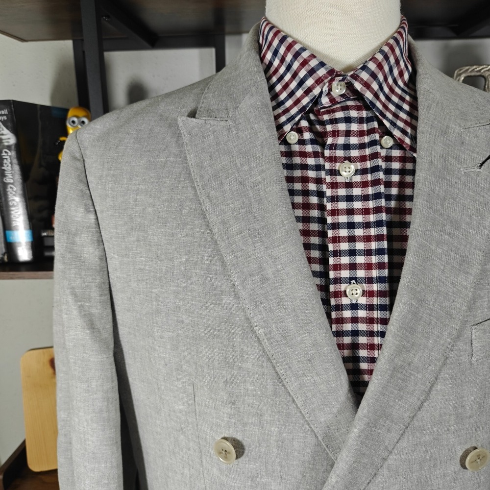 Joseph Abboud Men's Double Breast Sport Coat Gray Linen Cotton Blend Slim 42R - Picture 7 of 16